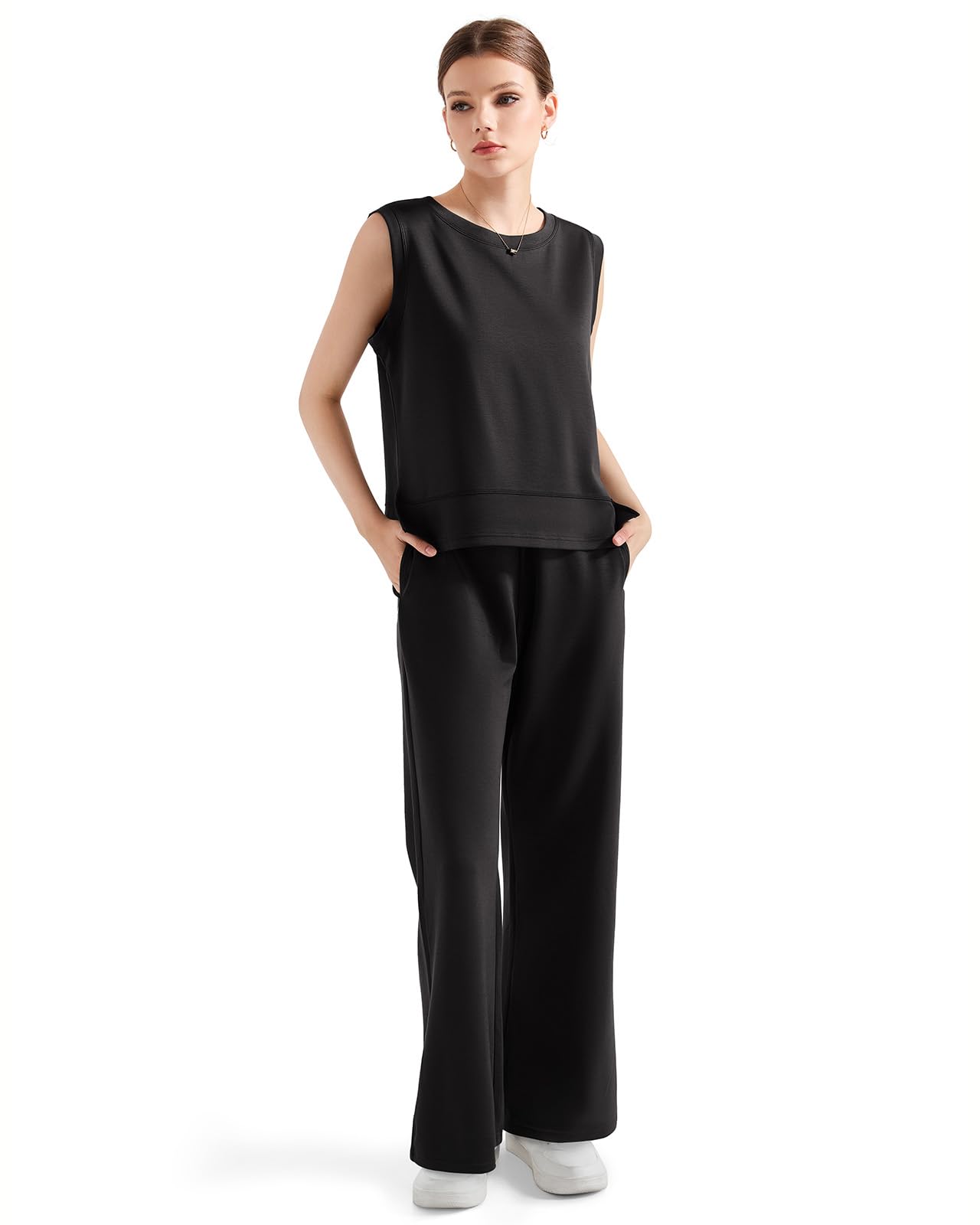 SUUKSESS Women 2 Piece Lounge Matching Sets Wide Leg Sweatpants Sleeveless Tops - Image 4