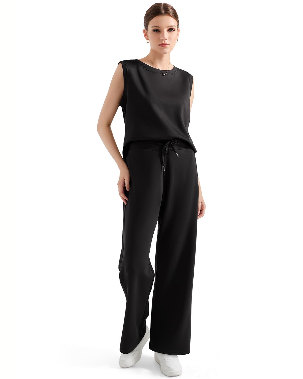 SUUKSESS Women 2 Piece Lounge Matching Sets Wide Leg Sweatpants Sleeveless Tops - Image 5