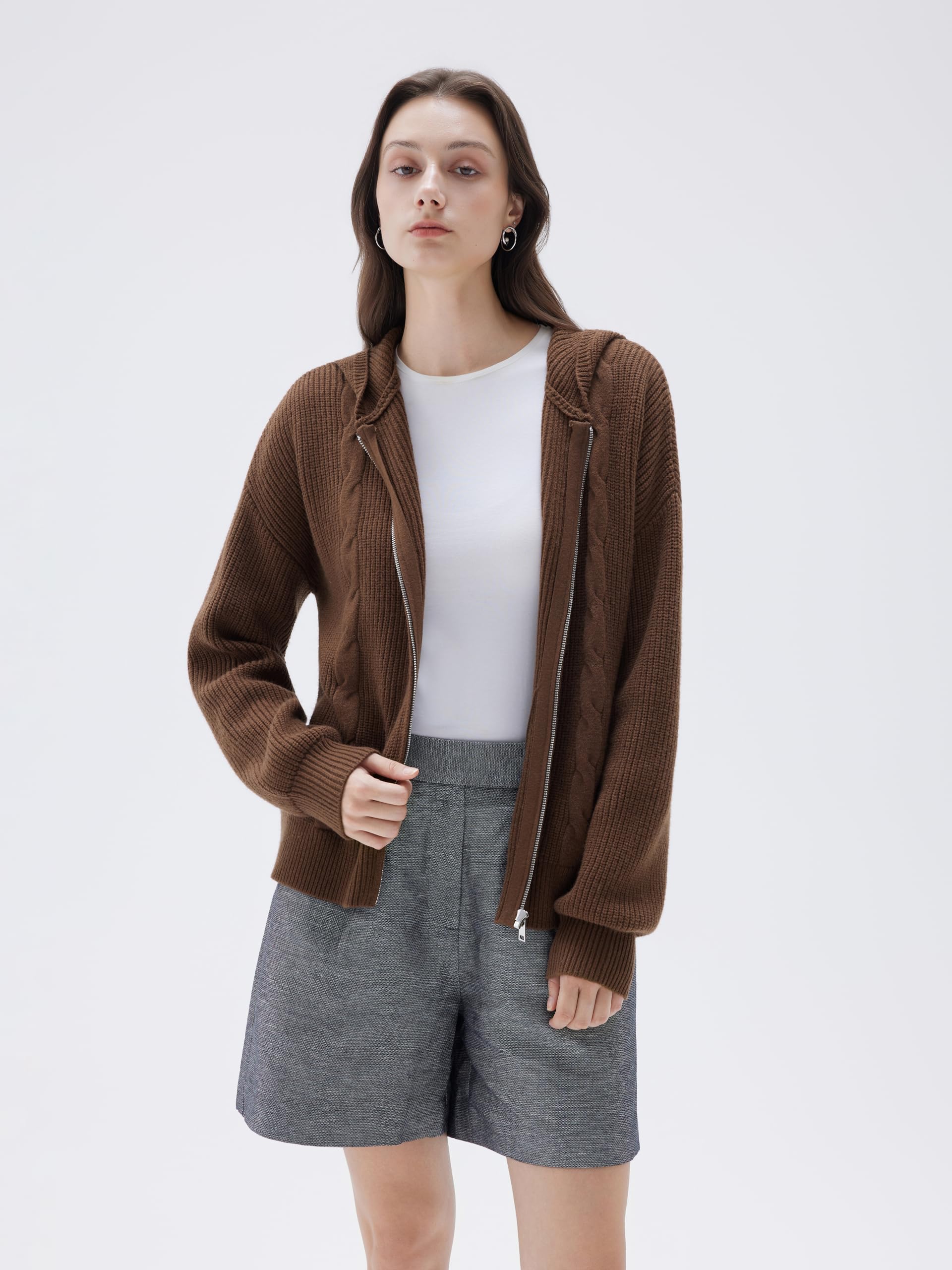 SUUKSESS Women Chunky Knit Cashmere Blend Sweaters Zip up Oversized Hoodies Cardigan with Pockets Long Sleeve Fall Outerwear - Image 3