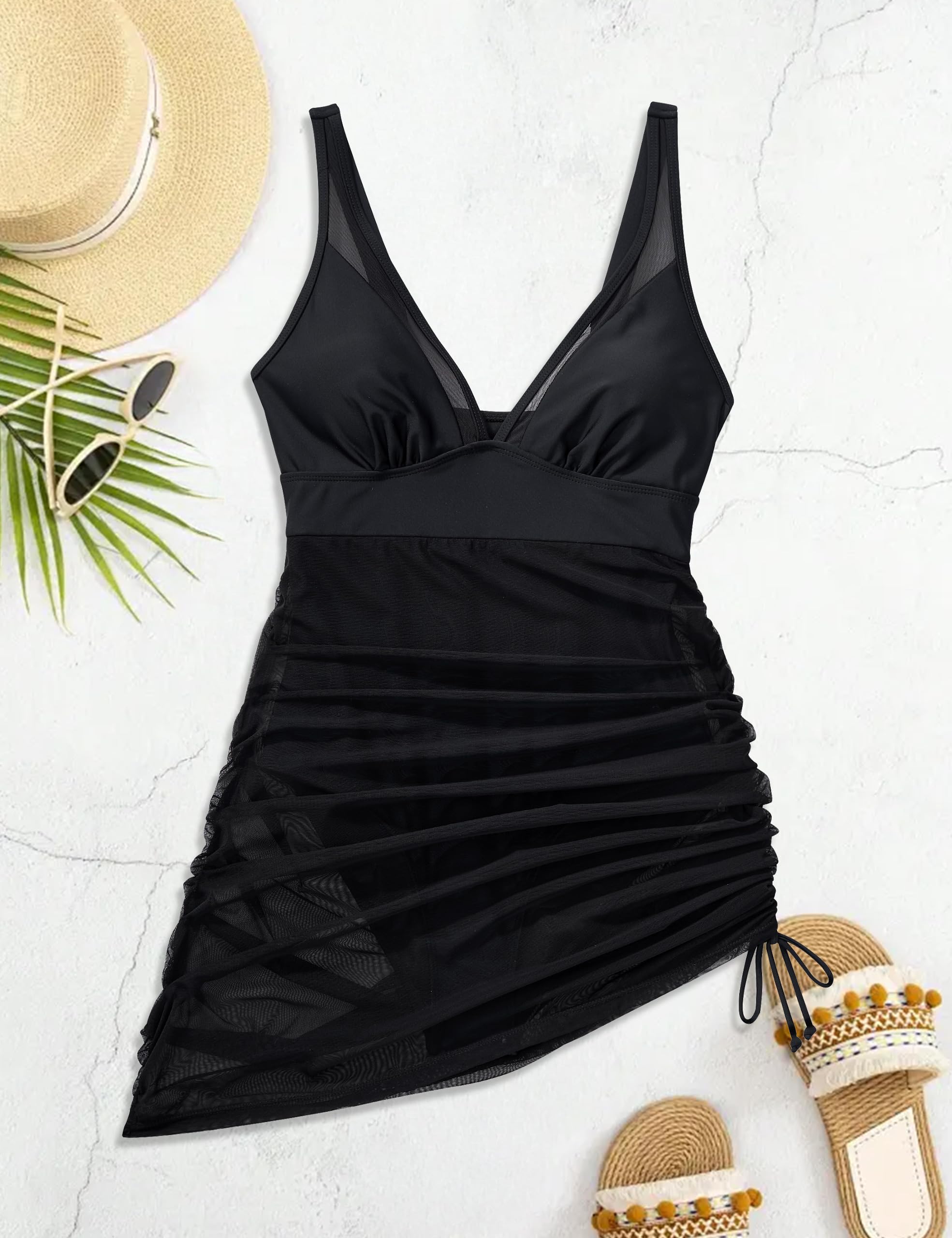 SUUKSESS Women Mesh One Piece Swim Dress Swimsuit Tummy Control Bathing Suit - Image 3