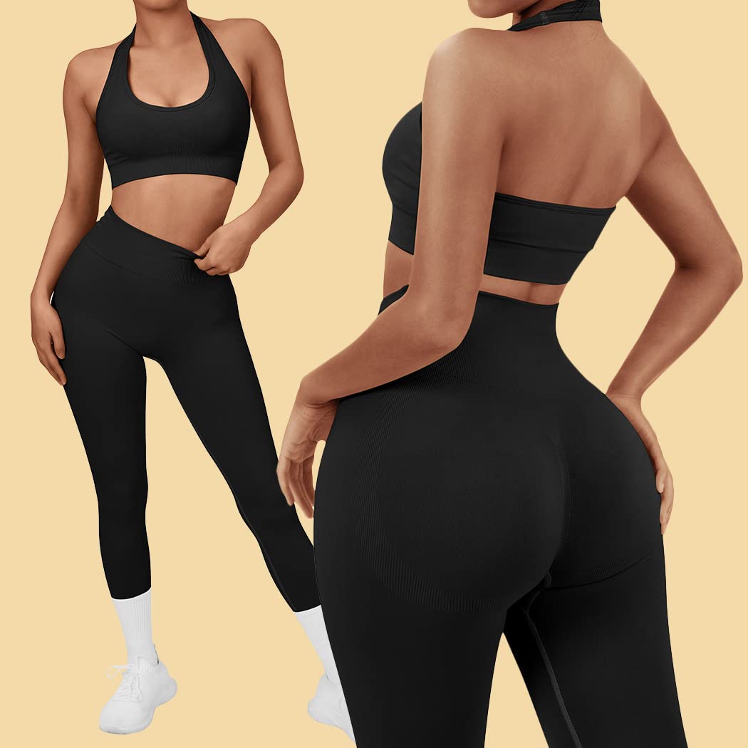SUUKSESS Women Seamless Halter Sports Bra Open Back Padded Workout Crop Tank Tops - Image 5